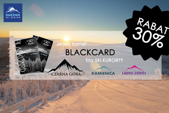 Promocja na jazdę w ośrodku Czarna Góra Resort Podróże, LIFESTYLE - Ruszyła przedsprzedaż karnetów narciarskich Blackcard na jazdę w ośrodku Czarna Góra Resort, Stacji Narciarskiej Kamienica i trasach w Lądku Zdroju. Jeszcze do 15 października - trwa przedsprzedaż promocyjnych karnetów z rabatem, dzięki czemu oszczędzić można nawet 140 zł.